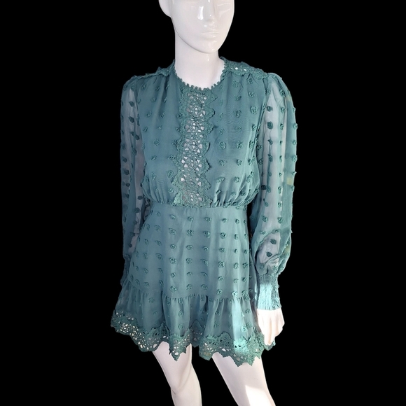 Lulus Lust or Love Emerald Green Embroidered Lace Long Sleeve Dress Small - Picture 16 of 16
